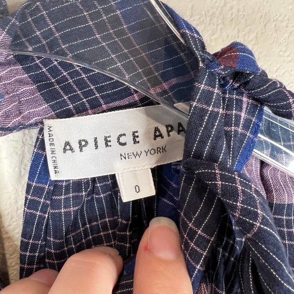 Apiece Apart Medina Top Size 0 Blue Purple Plaid Tie Mock Neck Sleeveless Blouse - Picture 4 of 13